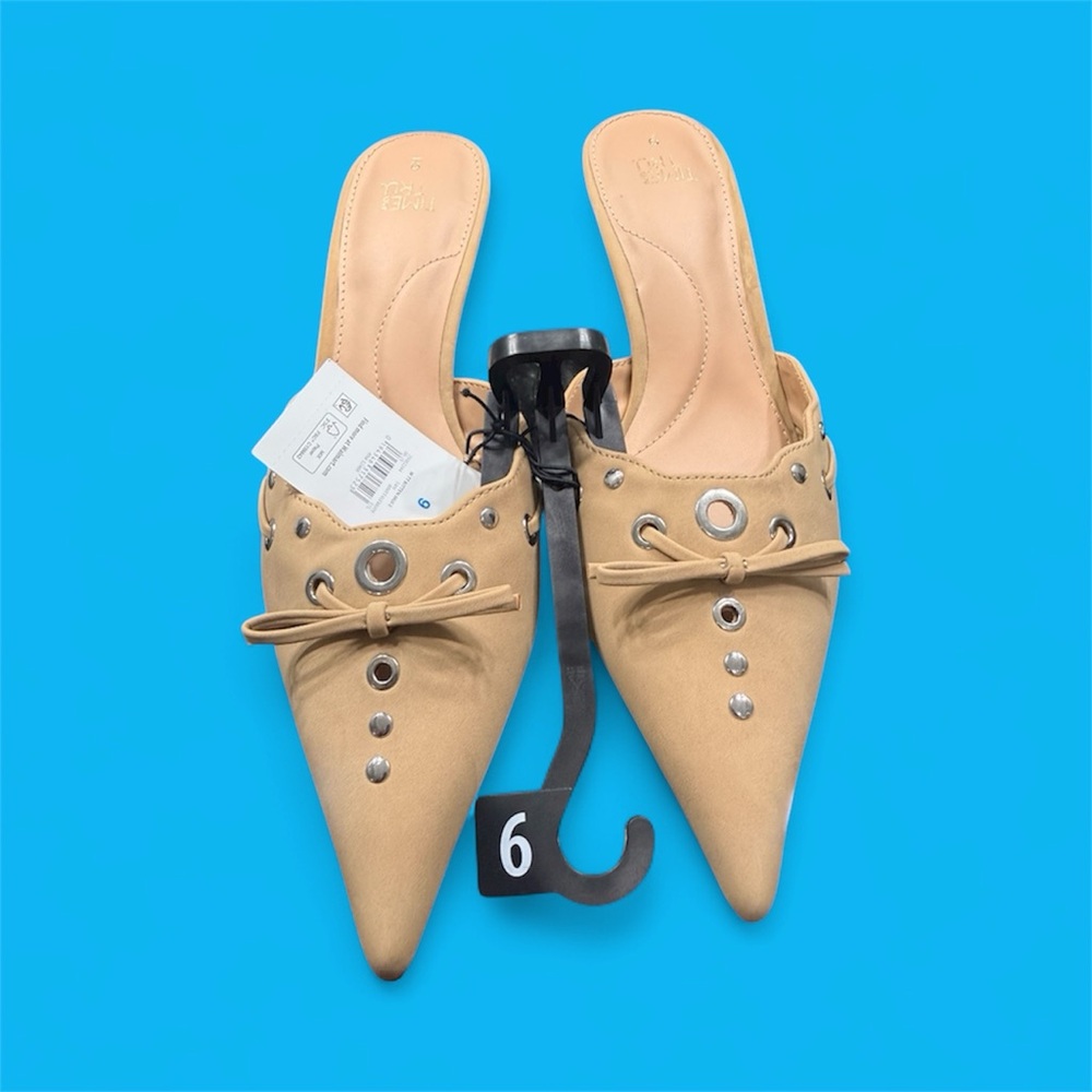 New: Time and Tru Tan Women's Mules with Bow Detail